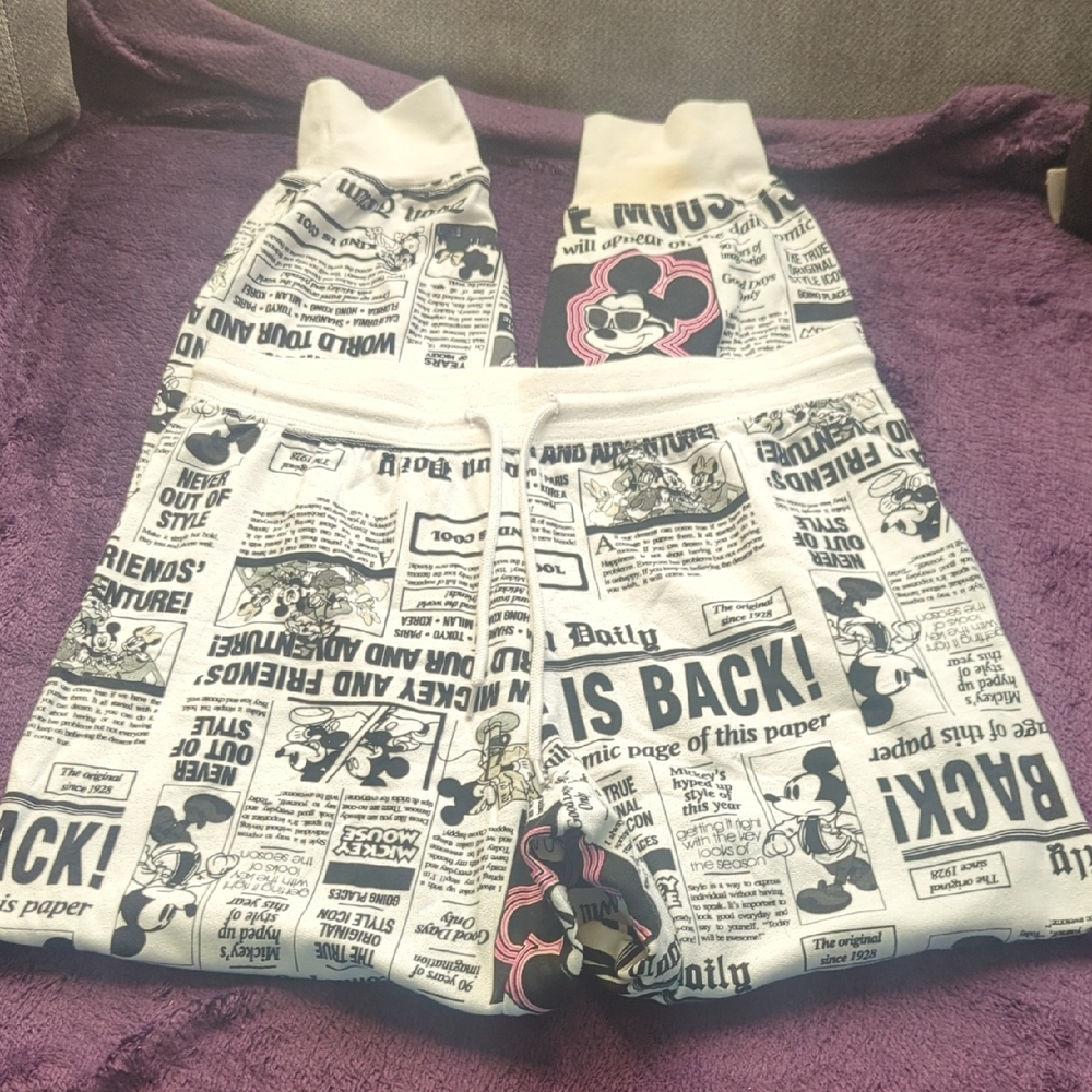 ' Disney Black and White Mickey Mouse Print Pants